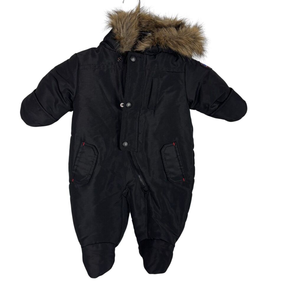 Rothschild Black Infant Baby Bunting Snowsuit Pram Stroller Faux Fur Hood 3-6 M